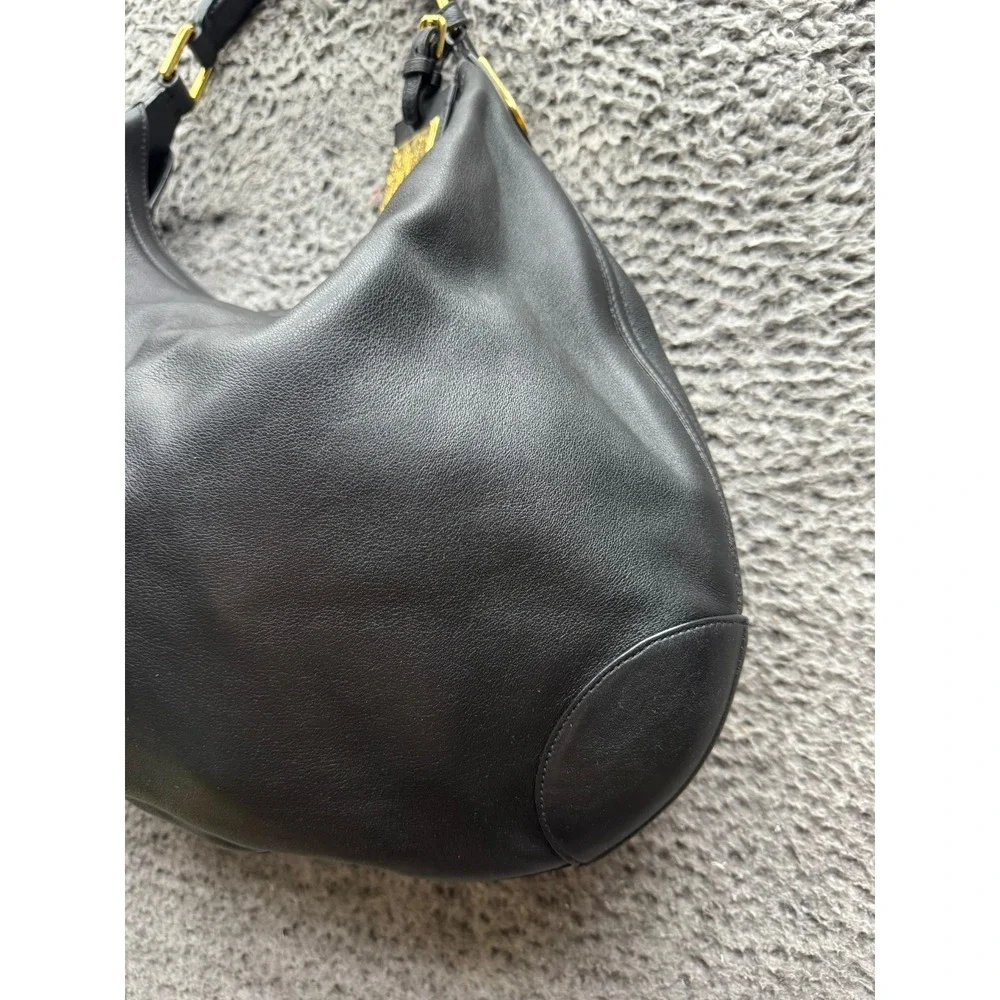 Ralph Lauren Women's Gold-Tone Genuine Italian Leather Hobo Shoulder Bag‎ Black